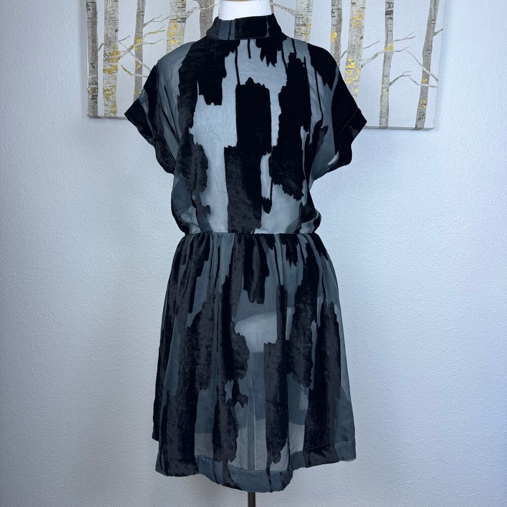 NWT Second Female Terri Dress Sheer Burnout Velvet Dark Slate Green Medium